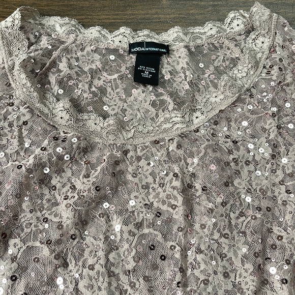 Moda International Rose Gold Lacy Sequin Top - Picture 8 of 12